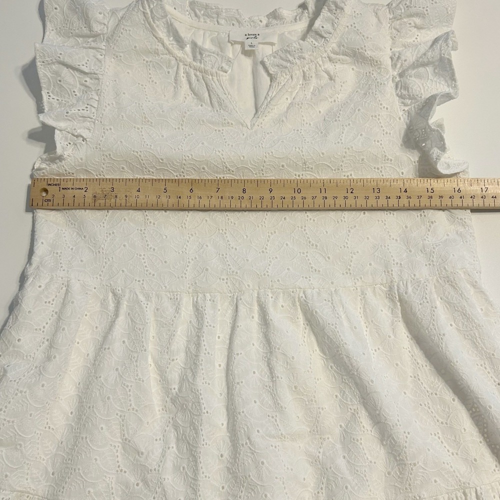 A Loves A Girls Eyelet Tiered Dress Kids Size L White Flutter Sleeve Boho - Picture 5 of 7